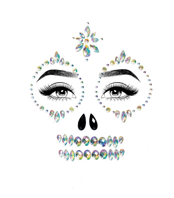 Halloween Kostümzubehör Skelett gesichts juwelen sticker silber | Leg Avenue
