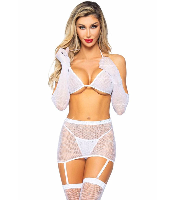5-teiliges BH-Set mit Strumpfhalter in schwarz und glitzer  | Leg Avenue