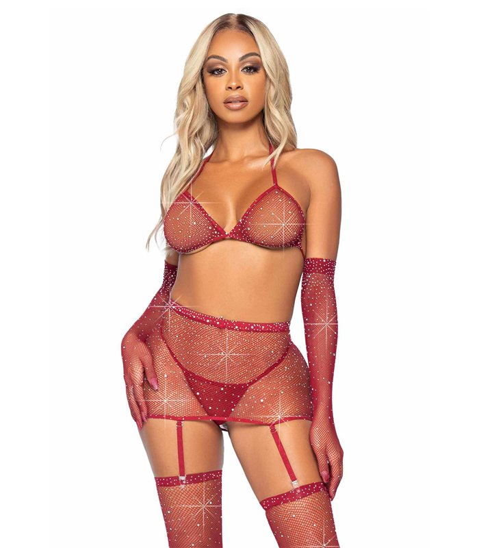 5-teiliges BH-Set mit Strumpfhalter in schwarz und glitzer  | Leg Avenue