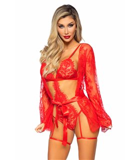 Teddy, lace robe & ribbon tie Teddy, lace robe & ribbon tie