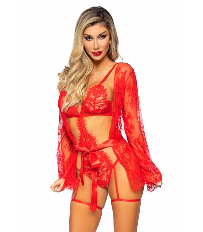 Teddy, lace robe & ribbon tie