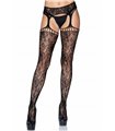 Strapsstrümpfe mit wildem floral Muster schwarz | Leg Avenue