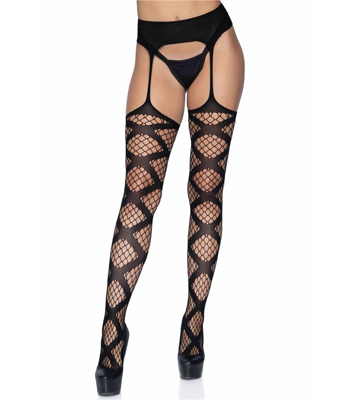 Netzstrumphose mit raute Muster schwarz | Leg Avenue