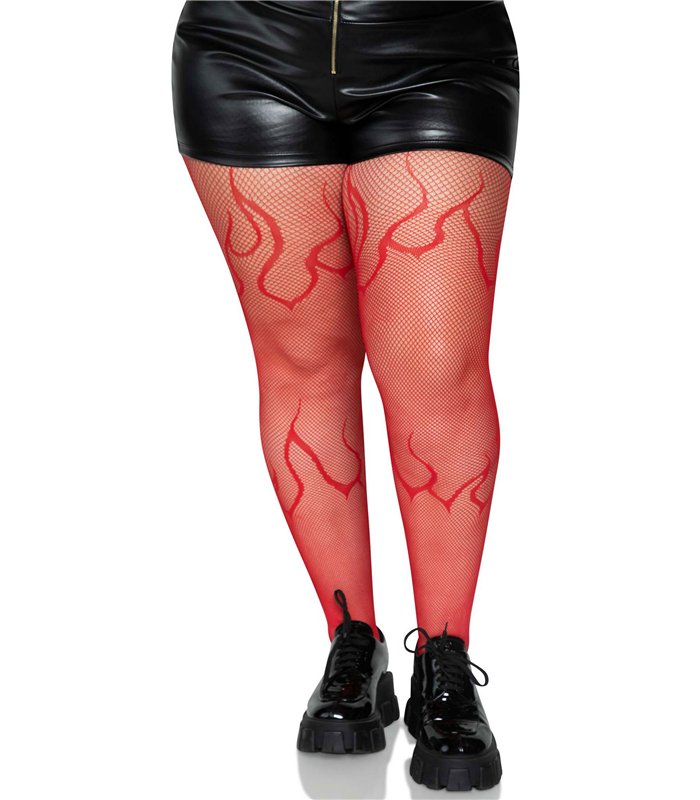 Netzstrumpfhose im Flammen Design schwarz | Leg Avenue