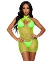 Net twist halter mini dress