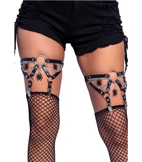 Spinnen-Strumpfhalter mit Nieten O-Ring und Ketten-Detail | Leg Avenue Spinnen-Strumpfhalter mit Nieten O-Ring und Ketten-Detail | Leg Avenue
