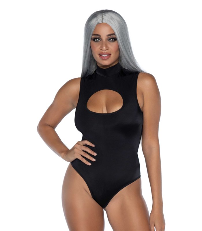 Spandex-Einteiler mit Cut-Off in schwarz | Leg Avenue