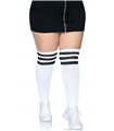 Overknee Strümpfe 3 Streifen Plussize schwarz mit weißen Streifen | Leg Avenue