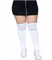 Overknee Strümpfe 3 Streifen Plussize schwarz mit weißen Streifen | Leg Avenue