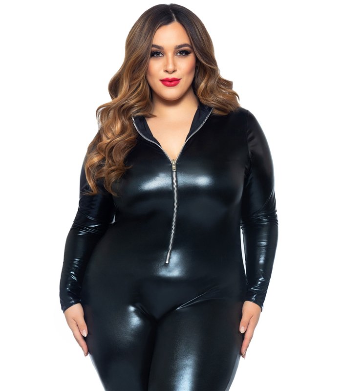 Lame zipper front catsuit