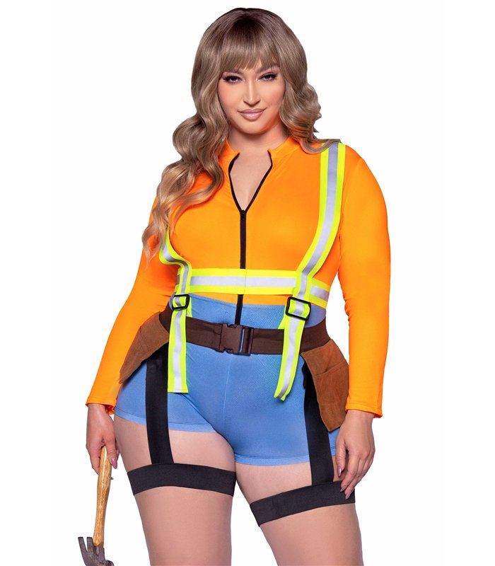 Bauarbeiterin Kostüm Plussize Orange Blau