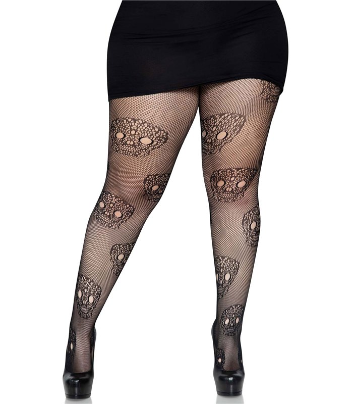 Lace skull fishnet tights