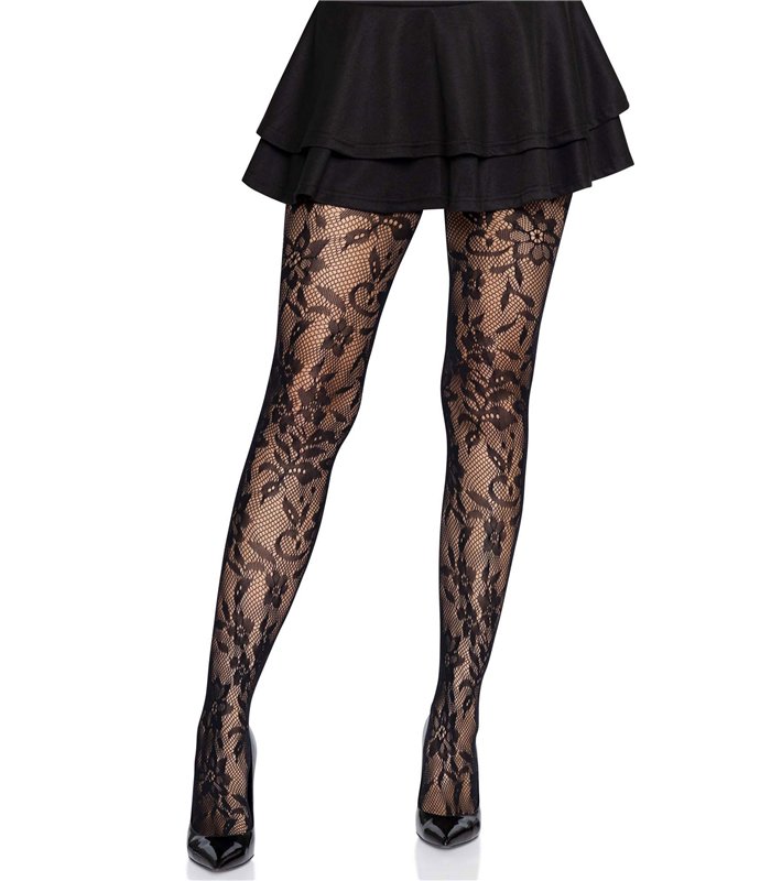 Seamless floral lace tights