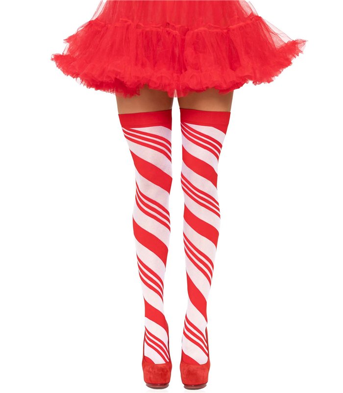 Durchscheinende zuckerstangengestreifte Strümpfe aus Spandex | Leg Avenue