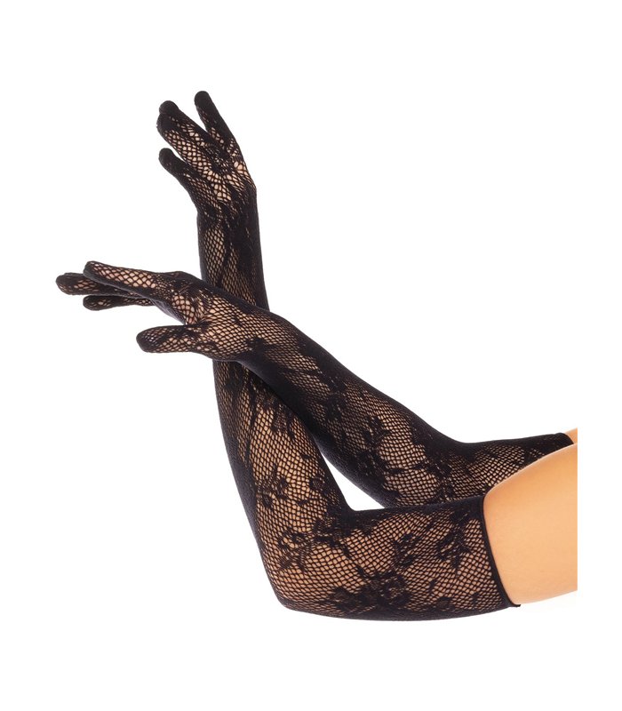 Opera length floral net gloves