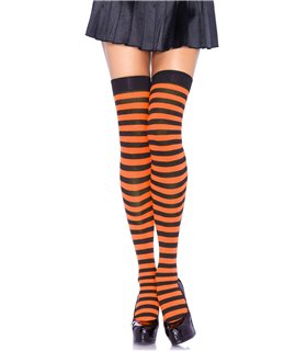 Striped nylon thigh highs
