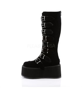 Demonia Plateau Stiefel DAMNED-318 Schwarz samt Demonia Plateau Stiefel DAMNED-318 Schwarz samt
