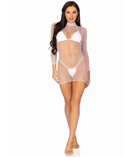 Hochgeschlossenes Mininetzkleid langärmlig | Leg Avenue