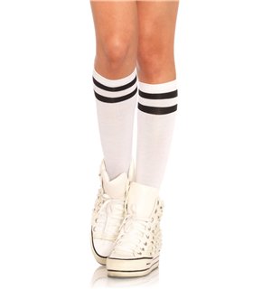 Sportliche Kniestrümpfe in Schwarz mit weiße Streifen | Leg Avenue