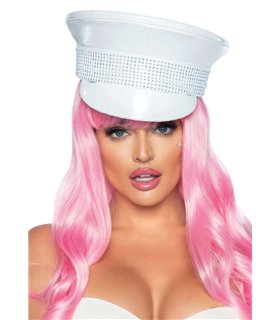 Militärmütze mit Strassverzierung - Weiß | Leg Avenue