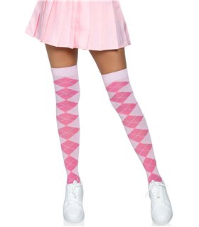 Overknee Strümpfe weiß rosa pink mit Karos | Leg Avenue