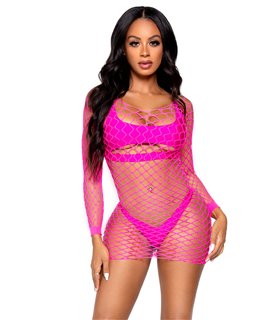 Net long sleeved mini dress
