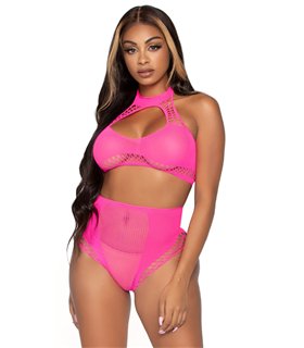 Netz Set BH Top + High Waisted Unterteil schwarz | Leg Avenue