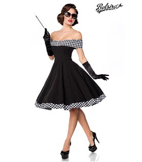 Belsira schulterfreies Swing-Kleid schwarz/weiss - midi Kleider