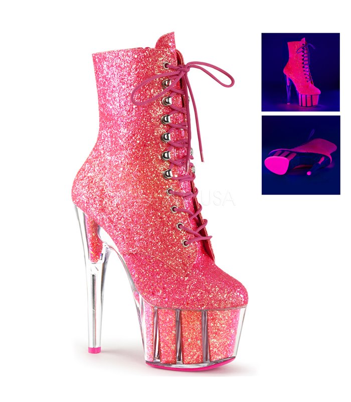 Glitter Plateau Stiefelette ADORE-1020G - Neon Pink