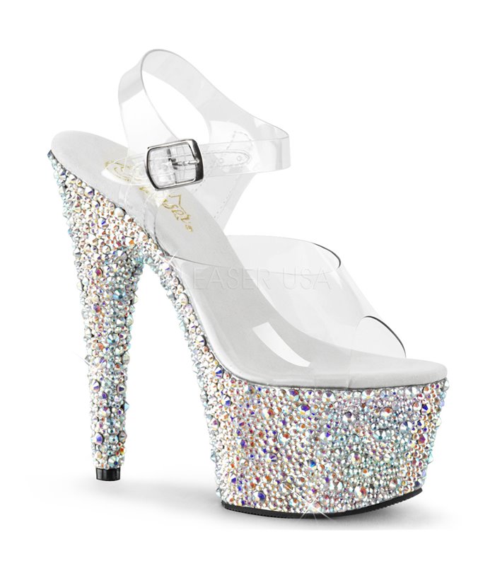 Plateau High Heels BEJEWELED-708MS - Silber