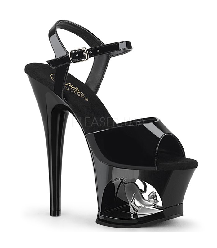 Plateau High Heels MOON-709CAT - Schwarz/Silber Chrom