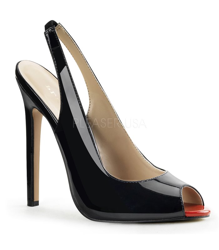 Lack Stiletto Peeptoe Slingpumps SEXY-08 - Schwarz