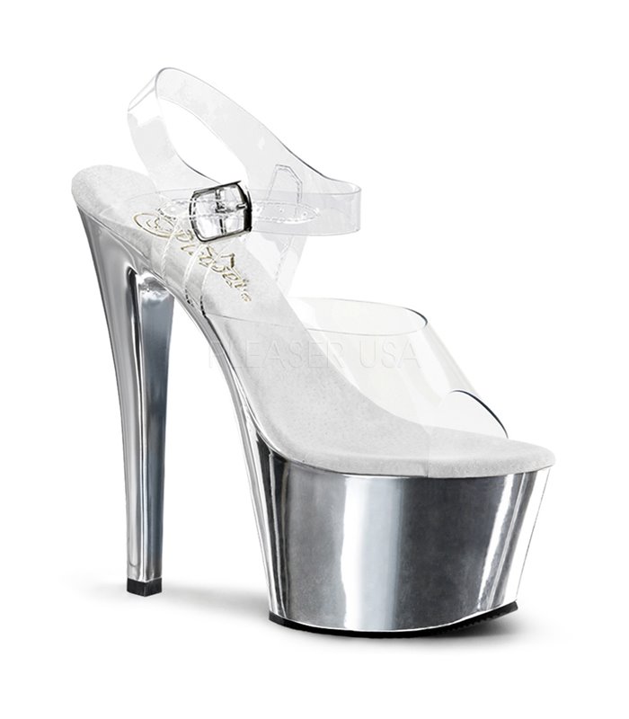 Plateau High Heels SKY-308 - Silber Chrom