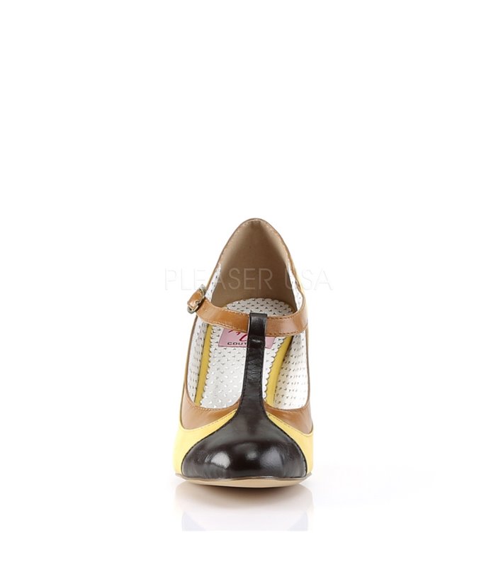 Retro T-Riemchen Pumps PEACH-03 - Gelb