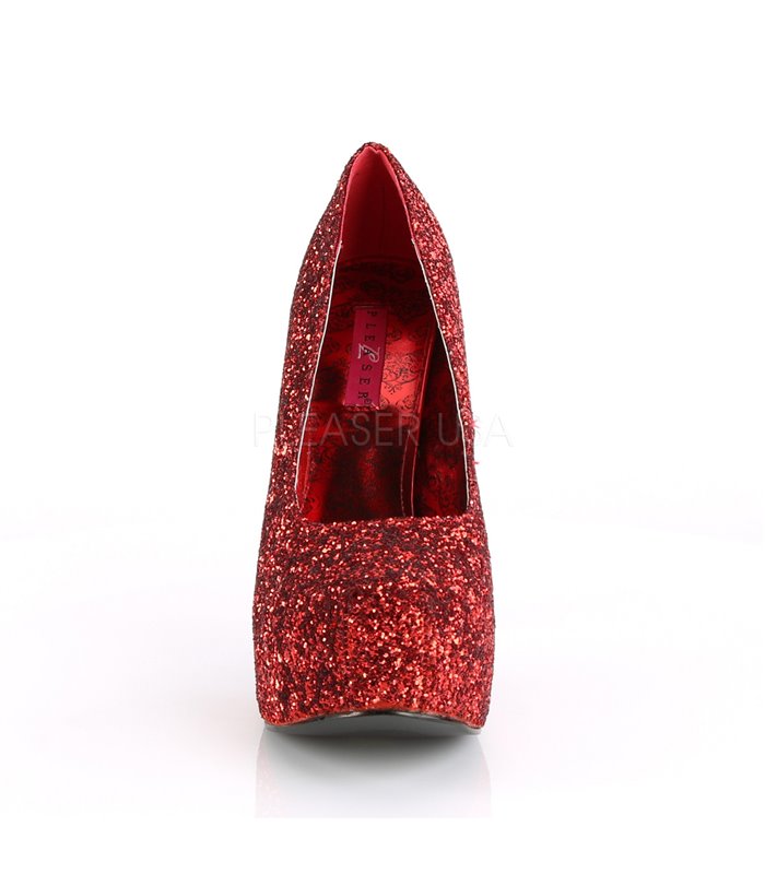 Plateau Pumps TEEZE-06GW - Glitter Rot (Weit)