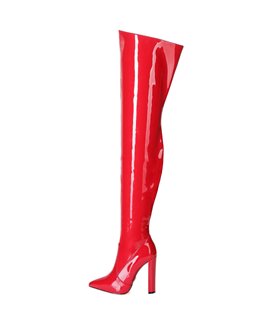 Lust-3000 Frauen High Heels Overkneestiefel schwarz rot Stretchlack Größen 36-43