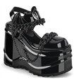 WAVE-20 Plateau Schuhe - Schwarz lack Fledermaus | DemoniaCult