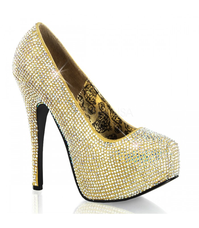 Strass High Heels TEEZE-06R - Gold schillernd