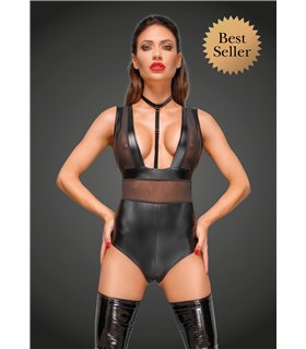 Powerwetlook Body mit Tülleinsätzen und Choker aus zartem Samt