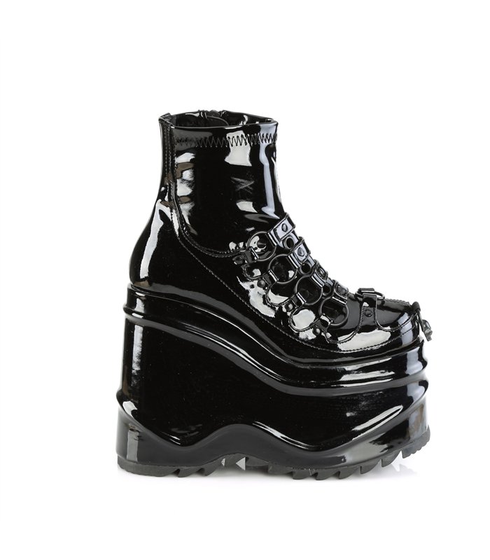 WAVE-110 Plateau Stiefelette - Schwarz lack | DemoniaCult