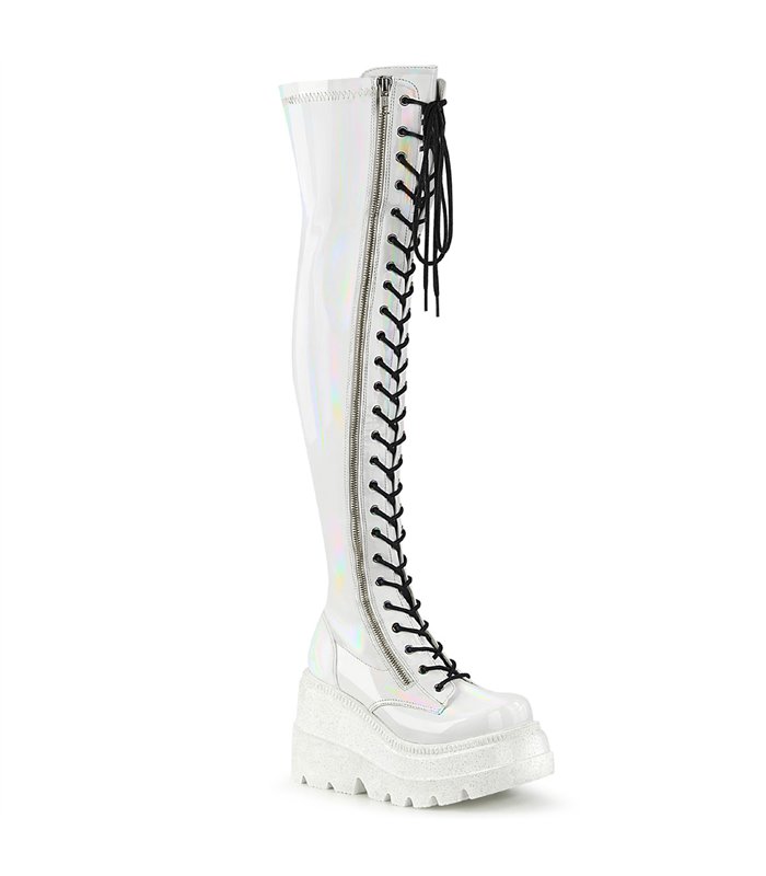 Plateau Overknee Stiefel SHAKER-374 Weiss lack