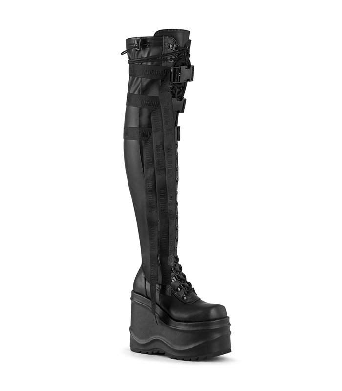 Plateu Overknee Stiefel  WAVE-315 Schwarz matt