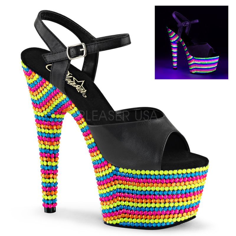 PLEASER DELIGHT-609 Plateau Sandalette Schwarz Lack Tabledance Poledance Gogo ..